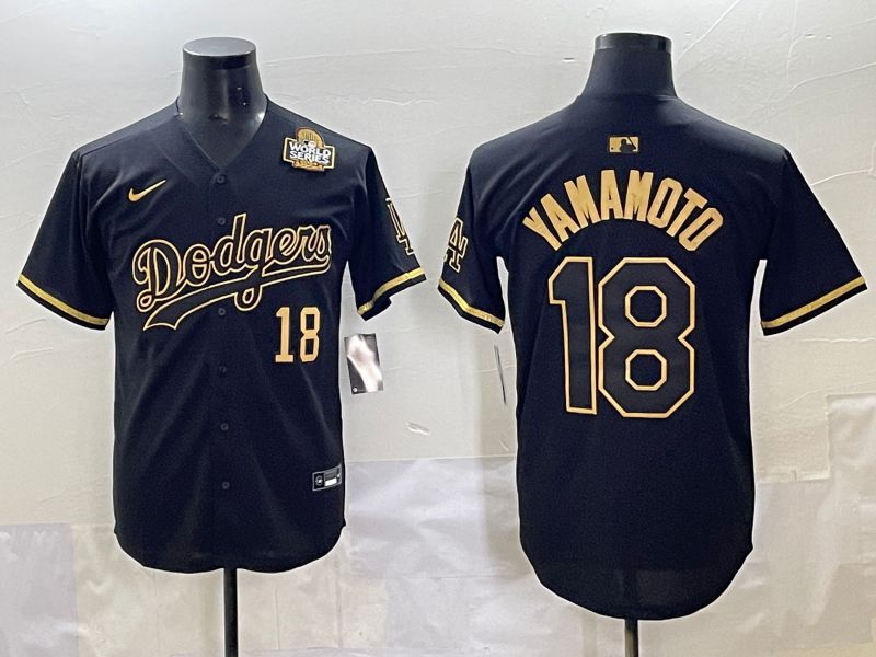 Men 2025 Los Angeles Dodgers 18 Yamamoto Black Gold Five generations Nike MLB Jersey style 11